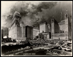 Foto van een tekening van metroroutes rond Pershing Square door H. Bierdermann, 1919 door Byron Company